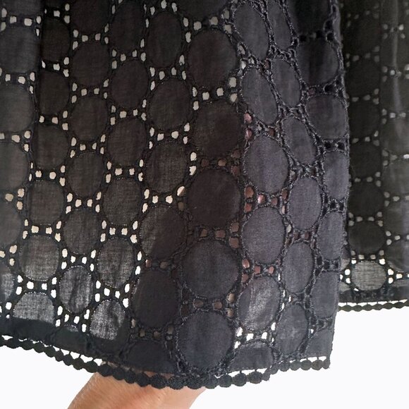 Ann Taylor Black Eyelet Midi Skirt Sz 8 Pleated Embroidered Y2K 90s Cottagecore - Picture 8 of 11